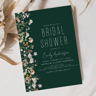 Emerald Green Boho Wildflower Bridal Shower  Invitation