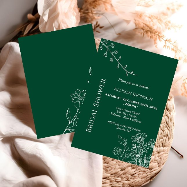 Emerald green  boho Wildflower bridal shower  Invitation (Creator Uploaded)