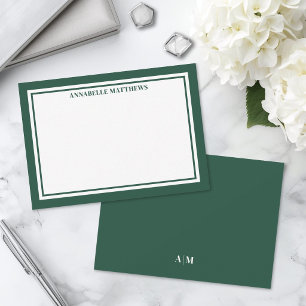 Emerald Green Border Minimalist Monogram Card