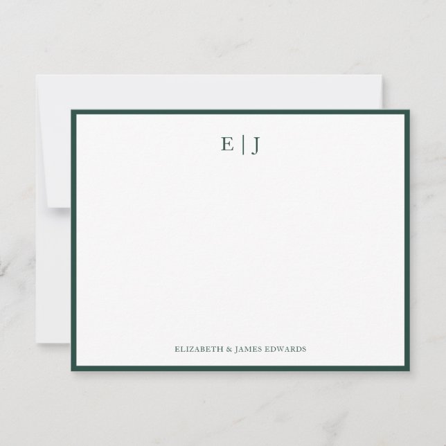 Emerald Green Border Simple Couple Monogram Card (Front)