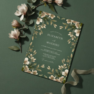 Emerald Green Botanical Bloom Wedding Invitation