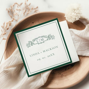 Emerald Green botanical crest monogram wedding Napkin