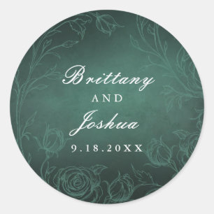 Emerald Green Botanical Rose Garden Wedding Classic Round Sticker
