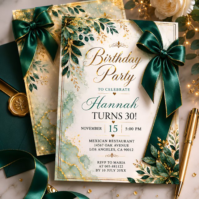 Emerald Green Bow 30th Birthday Invitation (Creator Uploaded)