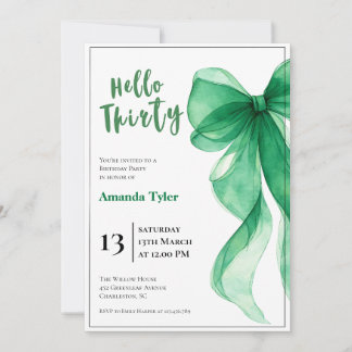 Emerald Green Bow 30th Birthday Invitation