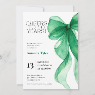 Emerald Green Bow 40th Birthday Invitation