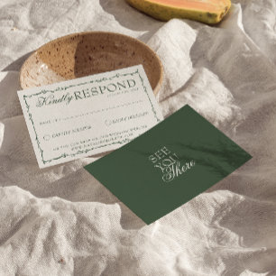 Emerald Green Branches Boho Old Money Wedding RSVP Card