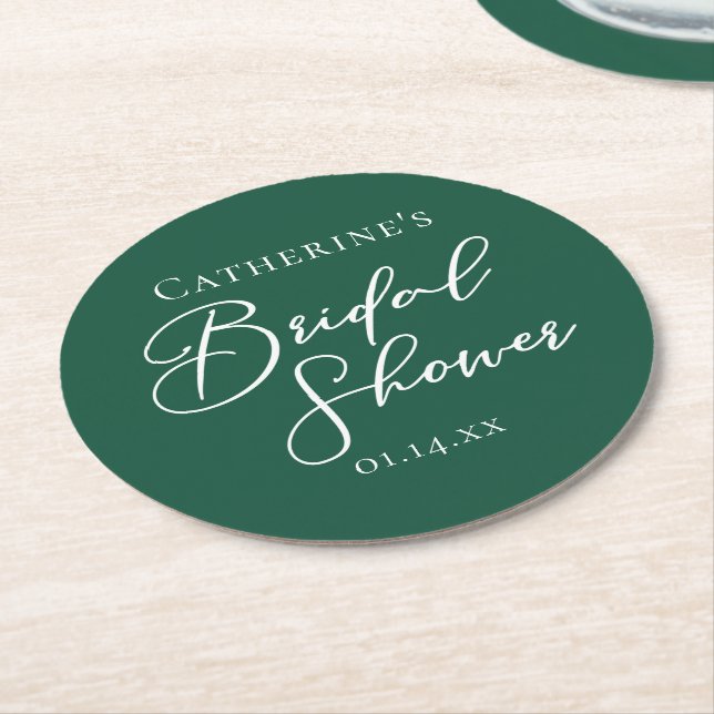 Emerald Green Bridal Shower Personalised Round Paper Coaster (Angled)