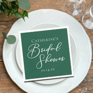 Emerald Green Bridal Shower Personalised White Napkin