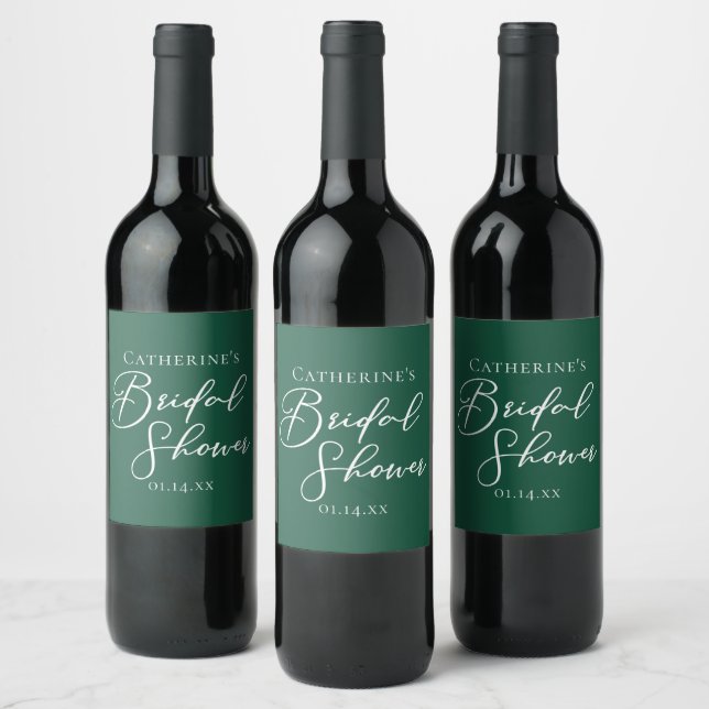 Emerald Green Bridal Shower Personalised Wine Label (Bottles)