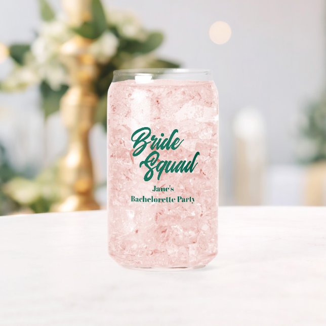 Emerald Green Bride Squad Bachelorette Party Can Glass (Insitu (Wedding))