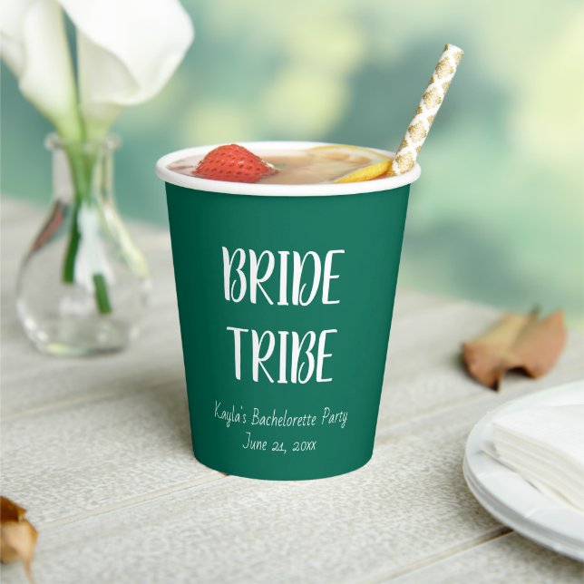 Emerald Green Bride Tribe Bachelorette Party Paper Cups (Insitu)