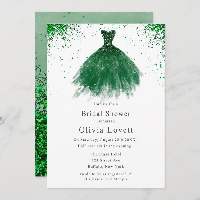Emerald Green Bridesmaid Dress Bridal Shower  Invitation (Front/Back)