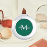 Emerald Green Bridesmaid Initial and Name Compact Mirror<br><div class="desc">A personalised compact mirror for your wedding bridesmaid or maid of honour that has her initial and name on a trendy,  emerald green background. Edit to replace initial and name. Select your compact mirror style.</div>