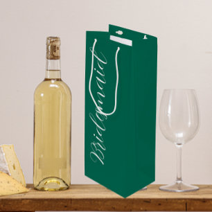 Emerald Green Bridesmaid Stylised Script Wedding Wine Gift Bag