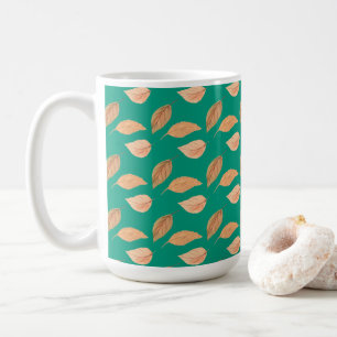 Emerald Green Brown Falling Leaves  Coffee Mug