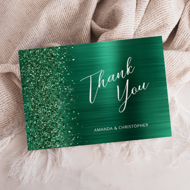 Emerald Green Brushed Metal Wedding Flat Thank You Card (Creator Uploaded)