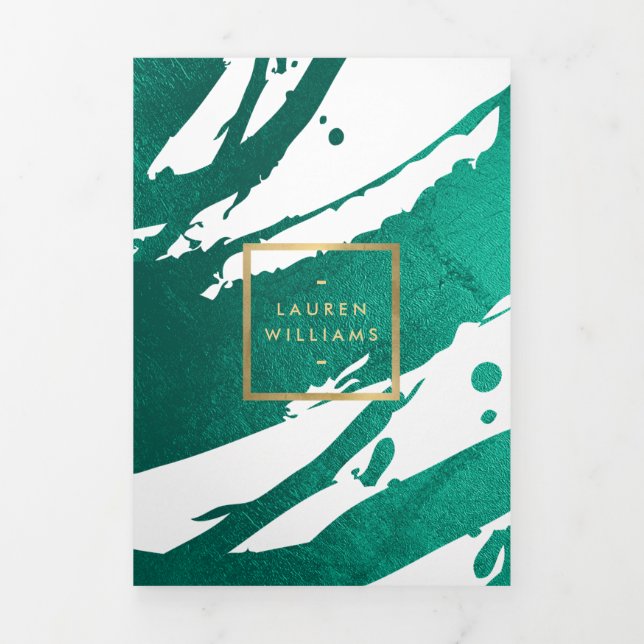 Emerald Green Brushstrokes Brochure (Cover)