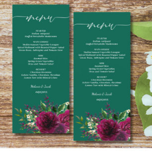 Emerald Green Burgundy Floral Wedding Menu