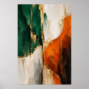 Emerald Green Burnt Orange Abstract Wall Art