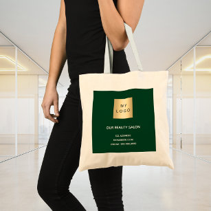 Emerald green business logo tote bag
