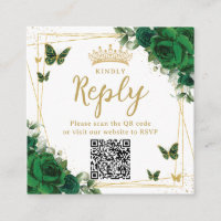 Emerald Green Butterflies Quinceanera RSVP QR Code