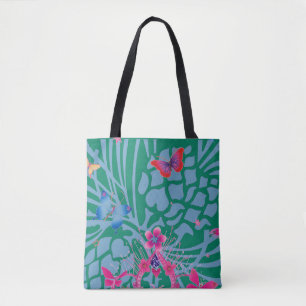 Emerald Green Butterfly Kaleidoscope Custom Print Tote Bag
