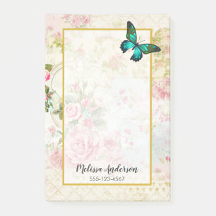Emerald Green Butterfly on Chic Vintage Collage Post-it Notes