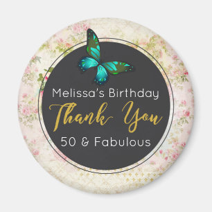 Emerald Green Butterfly on Vintage Collage Thanks Magnet