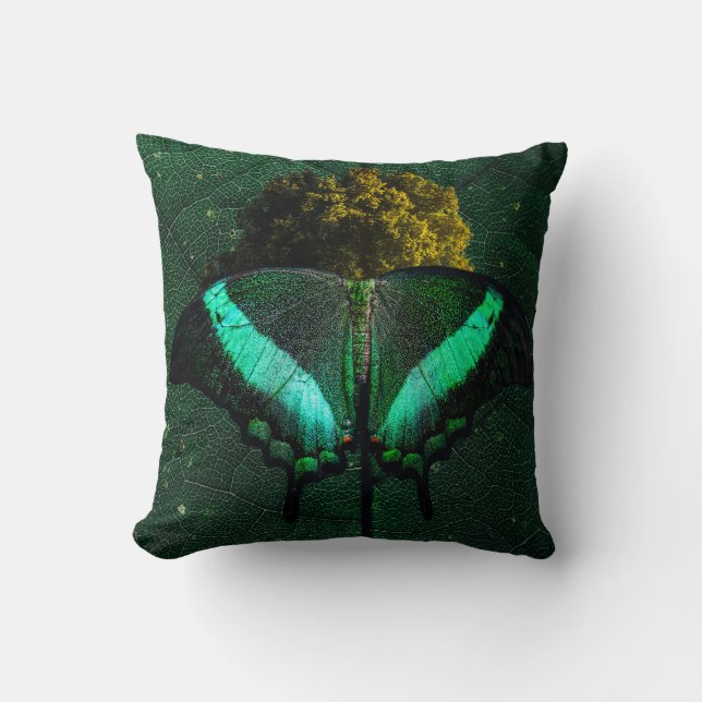 Emerald Green Butterfly Organic Sophisticated Art Cushion (Front)