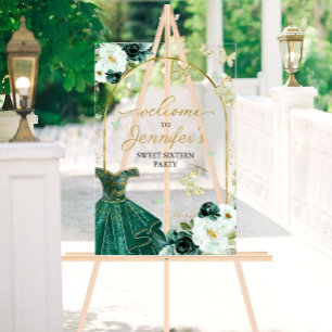 Emerald Green Butterfly Sweet 16 Welcome Acrylic Sign
