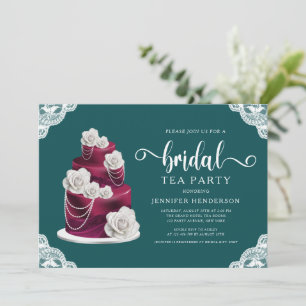 Emerald Green Cake And Lace Bridal Tea Party Invitation