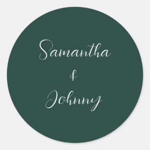 Emerald Green Calligraphy Elegant Couple Wedding  Classic Round Sticker