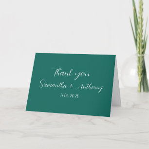 Emerald Green Calligraphy Elegant Couple Wedding  Thank You Card