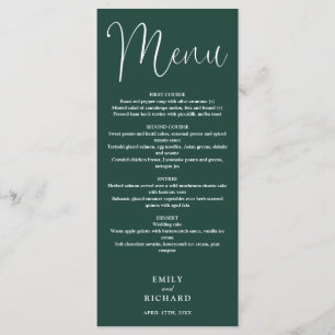 Emerald Green Calligraphy Script Wedding Menu