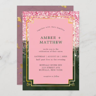 Emerald Green Canyon Rose Art Deco Wedding Invites