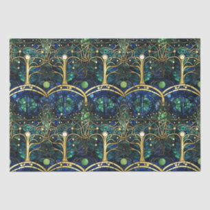 Emerald Green Celestial Tree Stained Glass Pattern Tissue Paper