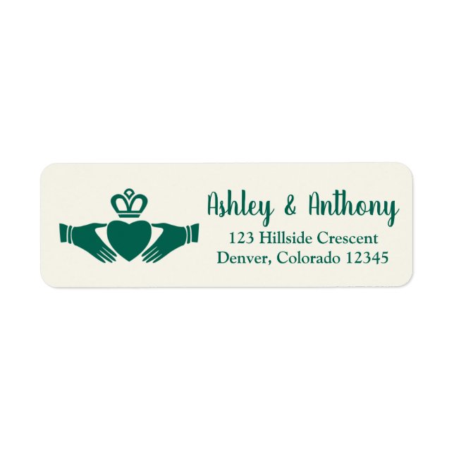 Emerald Green Celtic Claddagh Wedding Address Return Address Label (Front)