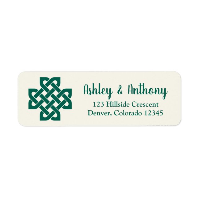 Emerald Green Celtic Knot Wedding Address Return Address Label (Front)