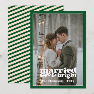 Emerald Green & Champagne Newlyweds Christmas Holiday Card