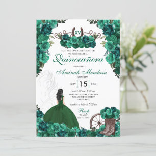 Emerald Green Charra Floral Boots Quinceañera Invitation