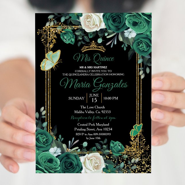 Emerald Green Charra Quinceanera Invitation (Creator Uploaded)