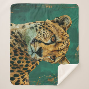Emerald Green Cheetah Maximalist Decor Sherpa Blanket