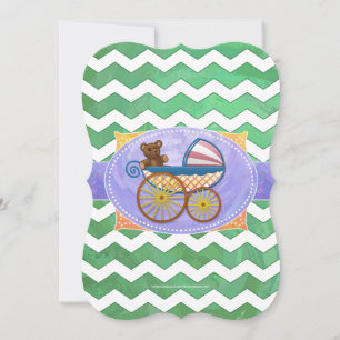 Emerald Green Chevron Baby Shower Invitation