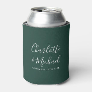 Emerald Green Chic Script Wedding Can Cooler