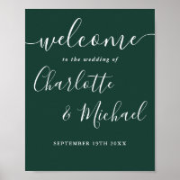 Emerald Green Chic Script Wedding Welcome Sign