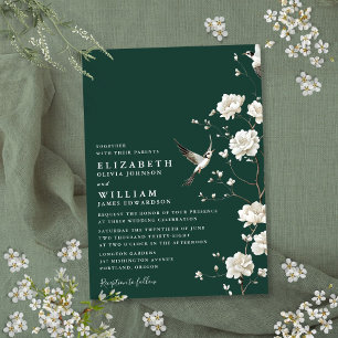 Emerald Green Chinoiserie Floral Garden Wedding Invitation