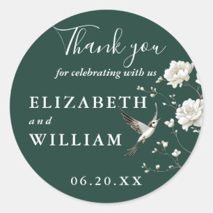 Emerald Green Chinoiserie Floral Wedding Thank You Classic Round Sticker