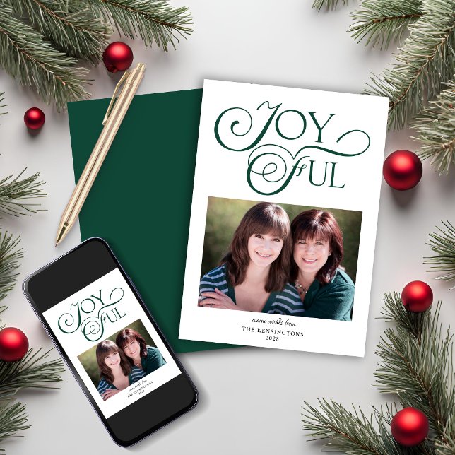 Emerald Green Christmas Joyful Christmas Photo Holiday Card (Emerald Green Christmas Joyful Christmas Photo Holiday Card)