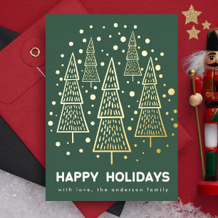 Emerald Green Christmas Pine Tree Forest Happy Foil Holiday Card